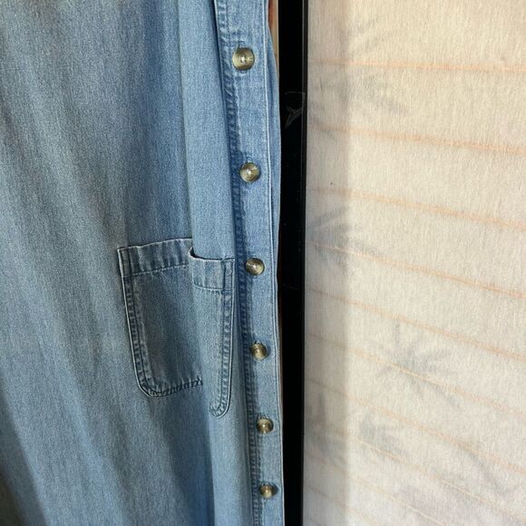 Vintage Karen Scott Long Denim Jumper Dress Maxi Tank Side Buttons Pockets M - Picture 8 of 8